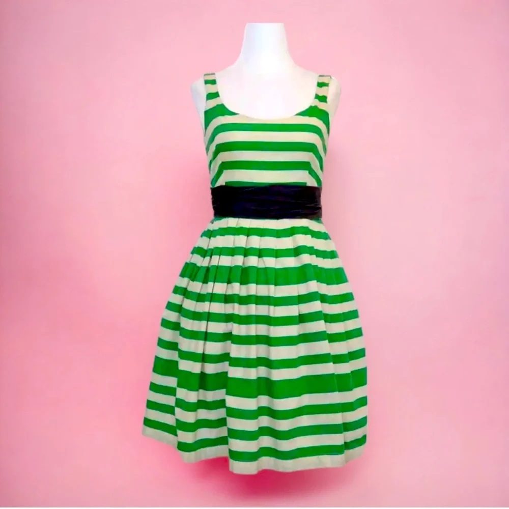 Anthropologie | Dresses | Corey Lynn Calter Anthropologie Caranday Green Beige Striped Dress Flared